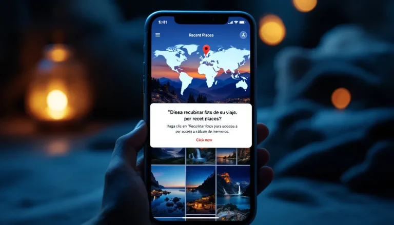 L'application Polarsteps affichant un collage de photos de voyage entourées de mystères visuels.