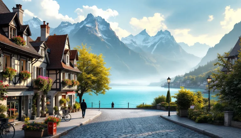 Calme matinal à Annecy avec des reflets sur le lac et des montagnes en arrière-plan.