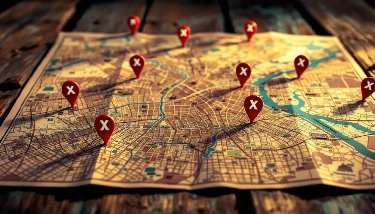 Carte illustrant des villes marquées par des points en forme de X.