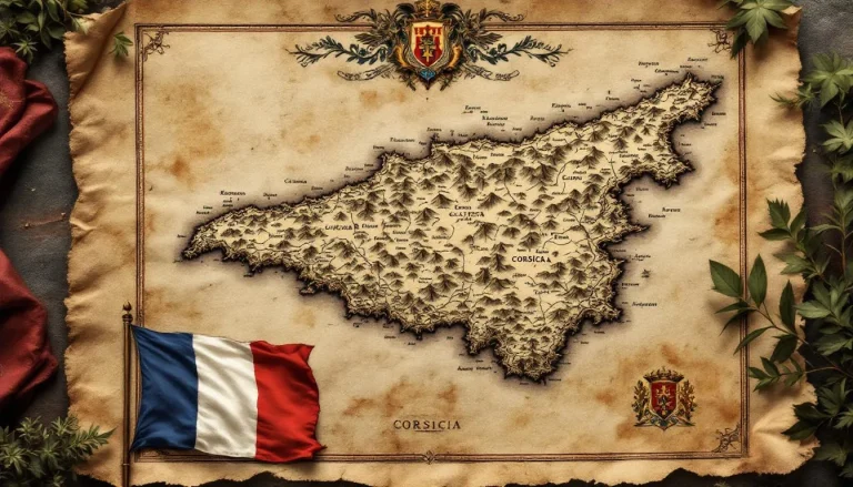 Carte historique de la Corse, illustrant ses régions et villes anciennes.