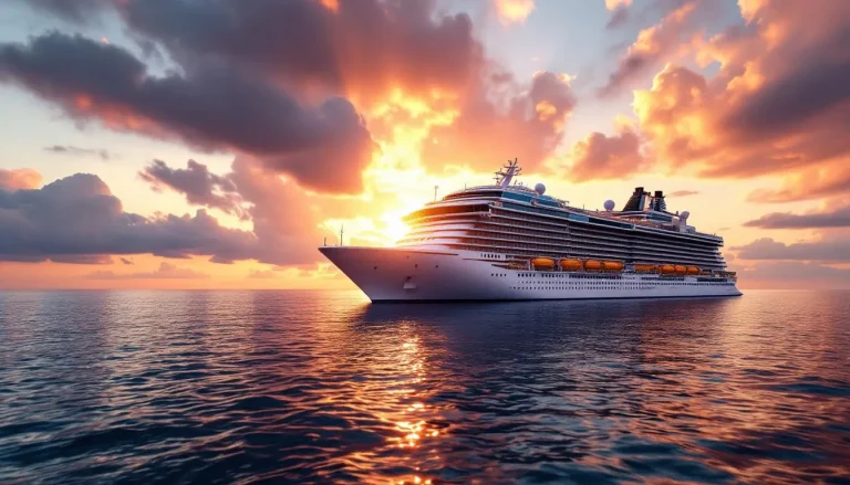 Croisière tranquille sur des eaux calmes, illuminée par les teintes orangées du crépuscule.