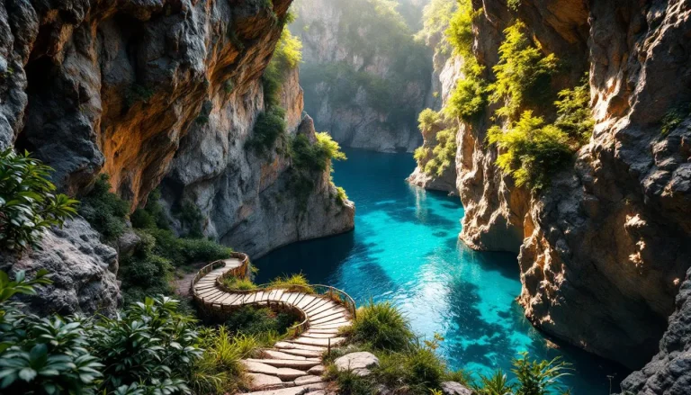 Vue du Gouffre de l'Œil Doux, dévoilant ses parois érodées et une eau cristalline.