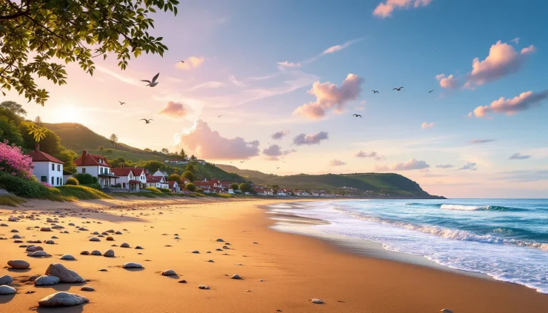 L'île de l'Elbe se teinte de nuances dorées et violettes au crépuscule avec un ciel mélancolique.