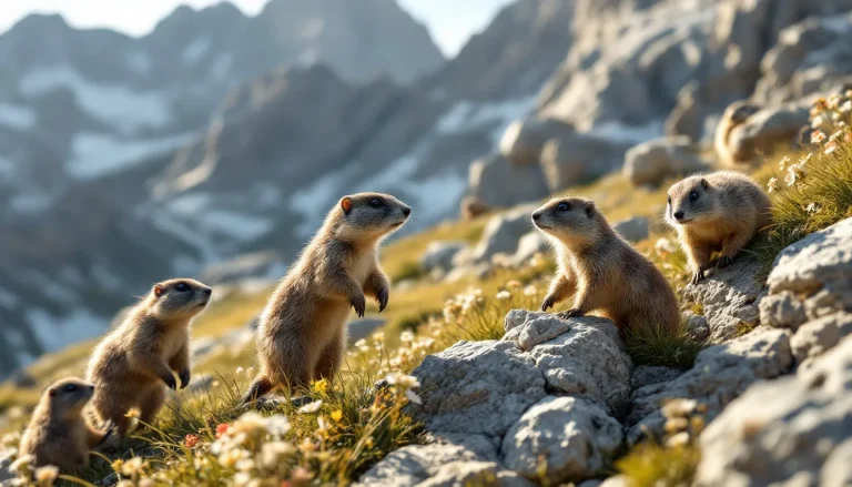 Marmottes se prélassant sous le soleil éclatant.
