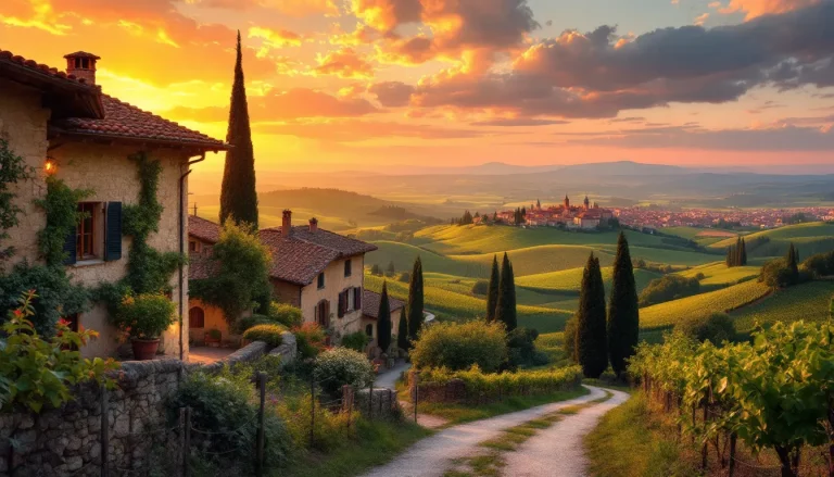 Montefioralle baigne dans une lumière dorée, révélant ses ruelles médiévales et ses façades pittoresques.