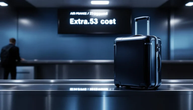 Une valise standard posée au comptoir d'Air France.