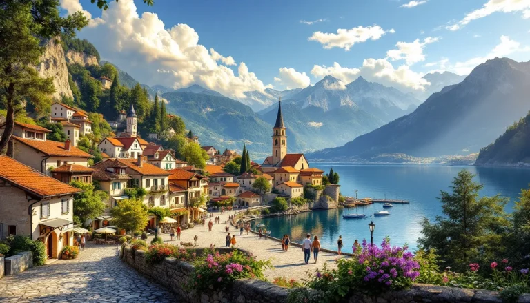 Des villages tranquilles entourés d'eau calme au bord d'un lac.
