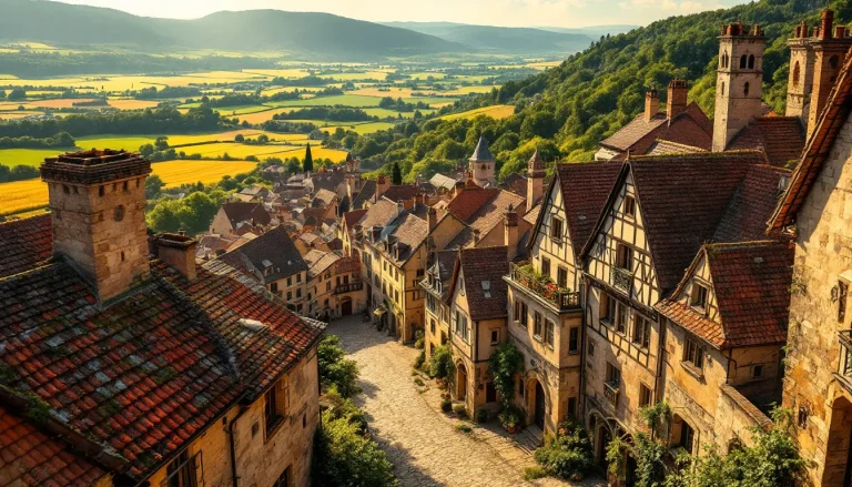 Vue panoramique sur le village médiéval de Cordes-sur-Ciel, perché sur une colline.